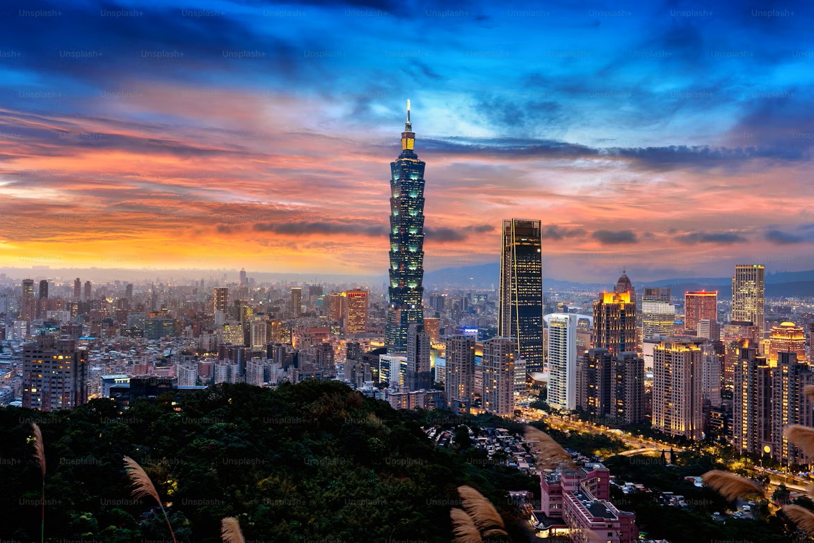 Cinematic view of Taipei 101 tower against the skyline
